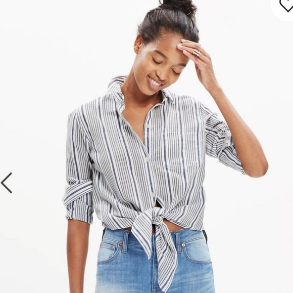 Madewell Front Tie Striped Long Sleeve Button Down - Picture 7 of 8